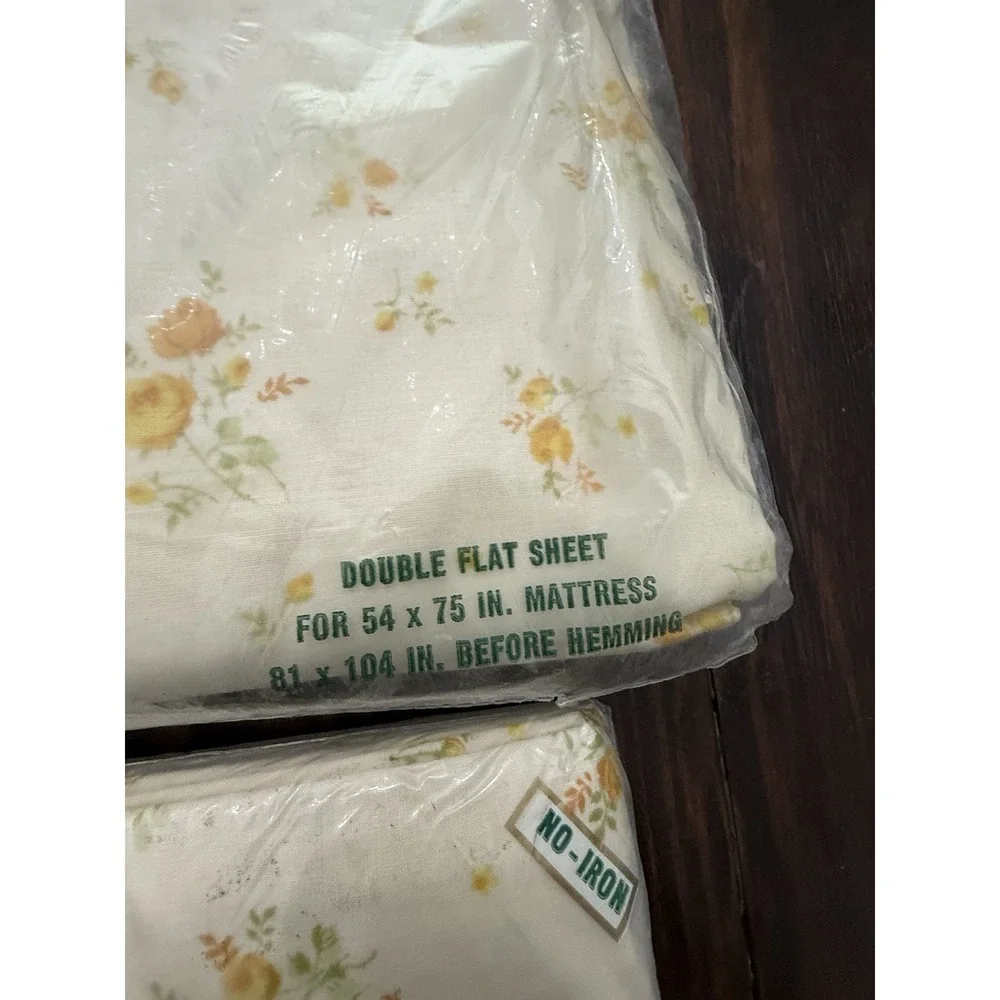 Vintage Wamsutta Superlin Double Flat Sheet 2 Pillowcases Yellow Floral Muslin